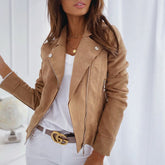 Women's Solid Color Lapel Long Sleeve Zip-Up Jacket With Pockets Casual Spring&Fall Outerwear
