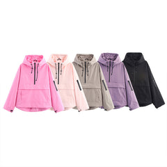 Women's Long Sleeve Zip Hooded Jacket With Pockets - Casual Sporty Windbreaker For Spring&Fall