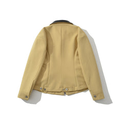 Retro Lapels Contrast Color Waist-tight Motorcycle Slim-fit Leather Coat Zipper Jacket