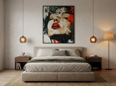 Abstract Portrait Mixed Media Painting: Expressive Face, Bold Strokes, Vivid Accents