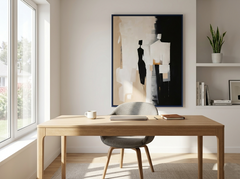 Abstract Silhouette Art Print, Modern Minimalist Beige Charcoal Composition