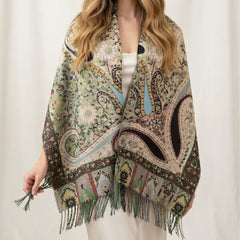 Premium Paisley Wool Shawl for Women – Elegant Printed Winter Wrap with Fringed Edges