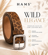 HAMS™ Wild Elegance Genuine Hair-On Cowhide Leather Belt – Giraffe Print | Premium Matte Silver Buckle