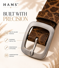 HAMS™ Wild Elegance Genuine Hair-On Cowhide Leather Belt – Giraffe Print | Premium Matte Silver Buckle