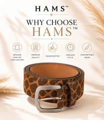 HAMS™ Wild Elegance Genuine Hair-On Cowhide Leather Belt – Giraffe Print | Premium Matte Silver Buckle