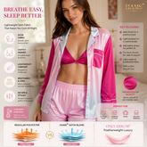 HAMS Women's 3-Piece Satin Pajama Set – Pink Ombre | Long Sleeve Cardigan, Wide-Leg Pants, Elastic Waist, Side Slit, All-Season Loungewear