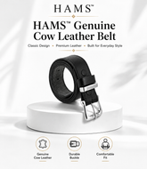 HAMS™ Premium Genuine Cowhide Leather Belt for Men – Classic Black | Handmade Full Grain Leather | Silver Pin Buckle