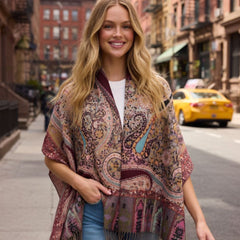 Premium Paisley Wool Shawl for Women – Elegant Printed Winter Wrap with Fringed Edges