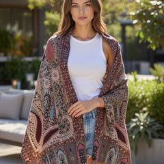 Premium Paisley Wool Shawl for Women – Elegant Printed Winter Wrap with Fringed Edges