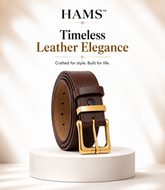HAMS™ Premium Genuine Cowhide Leather Belt for Men – Dark Brown | Full Grain Leather | Gold Pin Buckle