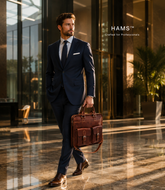 HAMS™ Genuine Leather Executive Briefcase Laptop Bag for Men – Vintage Brown Office Messenger Bag with Multiple Pockets & Shoulder Strap