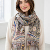 Premium Paisley Wool Shawl for Women – Elegant Printed Winter Wrap Scarf with Fringed Edges