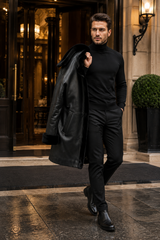 Genuine Cowhide Leather Shearling Coat for Men | Luxury Full Grain Leather Winter Jacket | Fur Collar Leather Overcoat | Handmade Cold Weather Coat