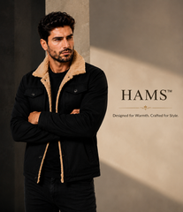 HAMS™ Men's Genuine Cowhide Leather Sherpa Jacket, Black Winter Trucker Jacket with Warm Lining