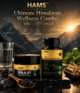 HAMS Pure Himalayan Shilajit Resin & Ashwagandha Combo Pack (Pack of 2) - Authentic Mumijo with 84+ Trace Minerals, Fulvic Acid & Elemental Gold, High Potency, Lab Tested, Vegan, 90g