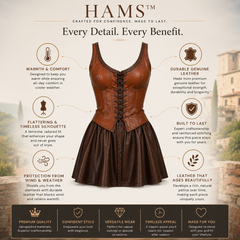HAMS Women's Genuine Cow Leather Corset Mini Dress – Sleeveless Lace-Up Fit & Flare Leather Party Dress