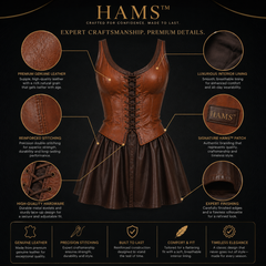 HAMS Women's Genuine Cow Leather Corset Mini Dress – Sleeveless Lace-Up Fit & Flare Leather Party Dress