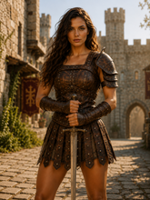 HAMS Women's Genuine Cow Leather Medieval Armor Dress – Handmade Warrior Cuirass for Renaissance Faire, LARP & Cosplay