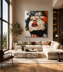 Abstract Woman Face Canvas Painting – Contemporary Modern Portrait Wall Art | Handmade Textured Statement Artwork