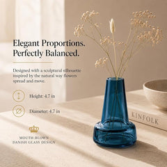 Holmegaard Flora Vase, Dark Blue, 4.7" H x 3.3" D, Designed by Less Limits v/Louise Campbell, Gift Box Included