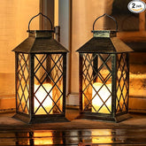 TAKE ME 14" Solar Lanterns Outdoor Waterproof Garden Lanterns Flameless Candle Mission Lights for Table,Outdoor,Party Mothers Day Gifts ( 2 Packs Brush-Painted Antique Gold Color)