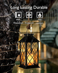 TAKE ME 14" Solar Lanterns Outdoor Waterproof Garden Lanterns Flameless Candle Mission Lights for Table,Outdoor,Party Mothers Day Gifts ( 2 Packs Brush-Painted Antique Gold Color)