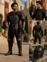 HAMS Medieval Leather Armor Set for Men, Genuine Cow Leather Knight Armor with Helmet, Handmade Adjustable LARP & Cosplay Costume