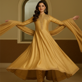 SECRET SOLUTIONS - Marigold Glamour Ensemble Suit with Multi-Color Floral Thread Embroidery | Luxury Formal Wear