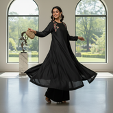 Secret Solutions Exclusive - 'Midnight Whisper' Black Raw Silk Suit With Minimal Multi-Color Shoulder Work