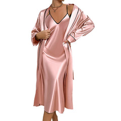 Pink Silk Women’s Night Suit with Black Doori – Elegant & Comfortable Sleepwear