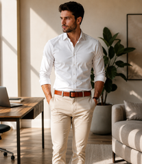 HAMS™ Genuine Cow Leather Belt for Men – Premium Tan Brown Casual & Formal Belt with Durable Metal Buckle