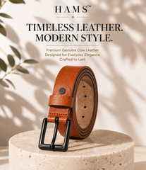 HAMS™ Genuine Cow Leather Belt for Men – Premium Tan Brown Casual & Formal Belt with Durable Metal Buckle