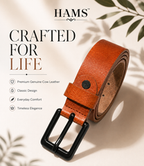 HAMS™ Genuine Cow Leather Belt for Men – Premium Tan Brown Casual & Formal Belt with Durable Metal Buckle