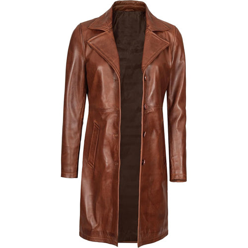 Women’s Full Long Leather Coat
