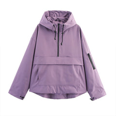 Women's Long Sleeve Zip Hooded Jacket With Pockets - Casual Sporty Windbreaker For Spring&Fall