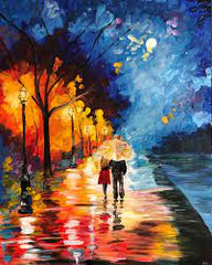 Romantic Rainy Walk – Colorful Impressionist Couple Painting | Digital Wall Art Printable | Modern Abstract Street Scene Decor