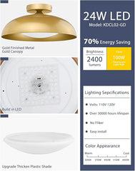 kudos Gold Flush Mount Ceiling Light 2-Pack, 16 Inch LED Light Fixtures, 24W/1300Lm Light Fixtures Ceiling Mount, 5CCT Adjustable,KDCL02-GD-2PK