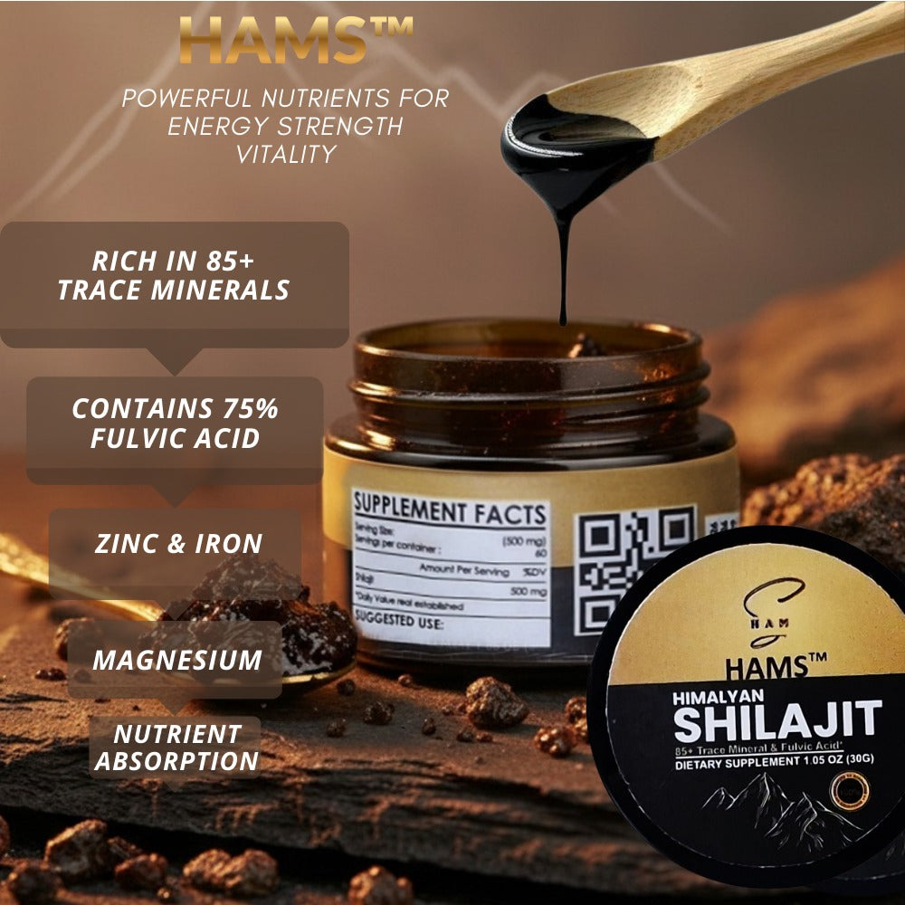 HAMS™ Pure Himalayan Shilajit For Stamina, Muscle Build 75% Fulvic Acid | 85+ Minerals