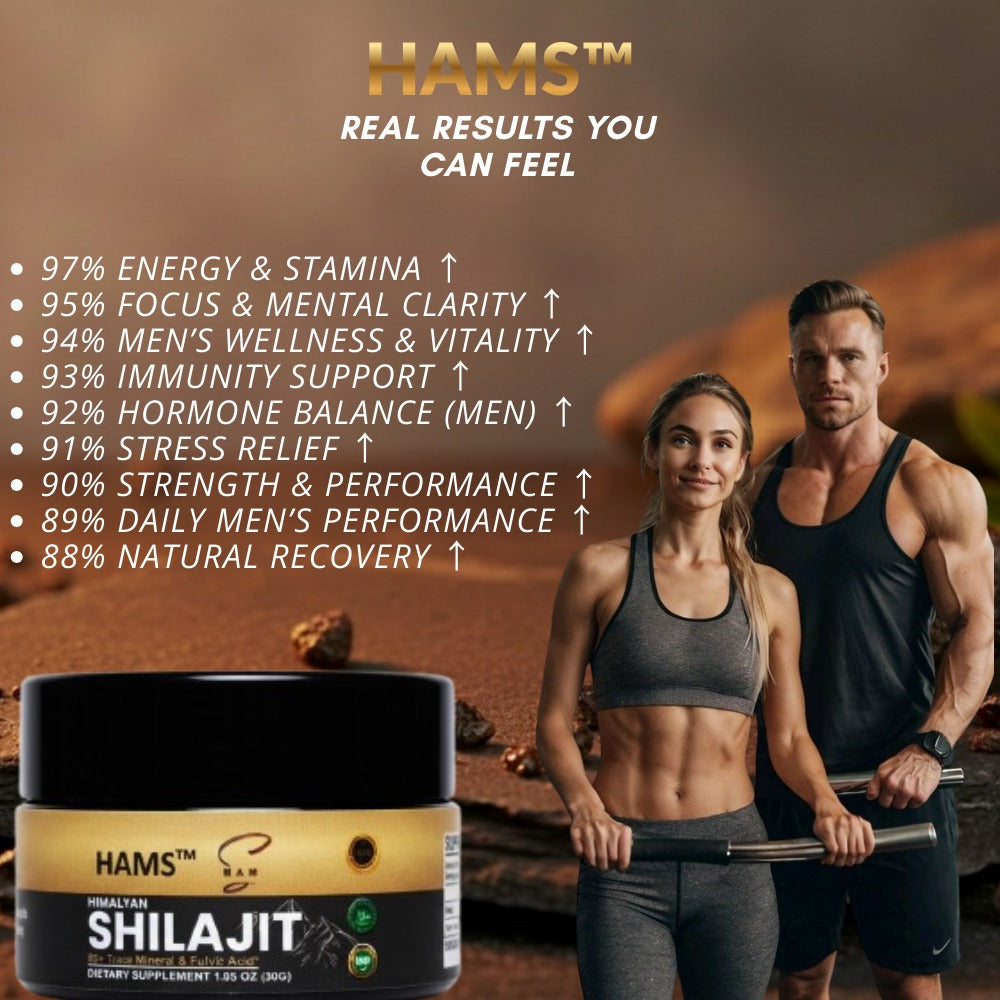 HAMS™ Pure Himalayan Shilajit For Stamina, Muscle Build 75% Fulvic Acid | 85+ Minerals