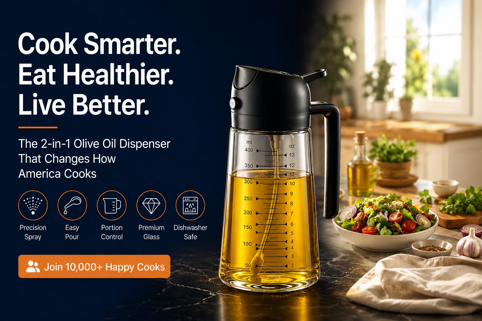 2-in-1 Olive Oil Sprayer for Cooking, Pack of 2 (16oz Each), Light-Proof Oil Dispenser Bottles, Leak-Proof Oil Spray Bottles for Air Fryer, Salad Dressing, BBQ, Baking & Grilling – Black & Green