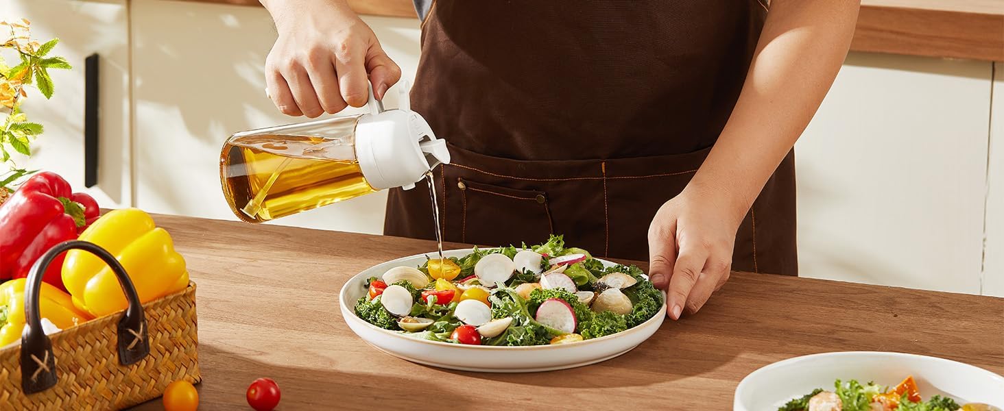 2-in-1 Olive Oil Sprayer for Cooking, Pack of 2 (16oz Each), Light-Proof Oil Dispenser Bottles, Leak-Proof Oil Spray Bottles for Air Fryer, Salad Dressing, BBQ, Baking & Grilling – Black & Green