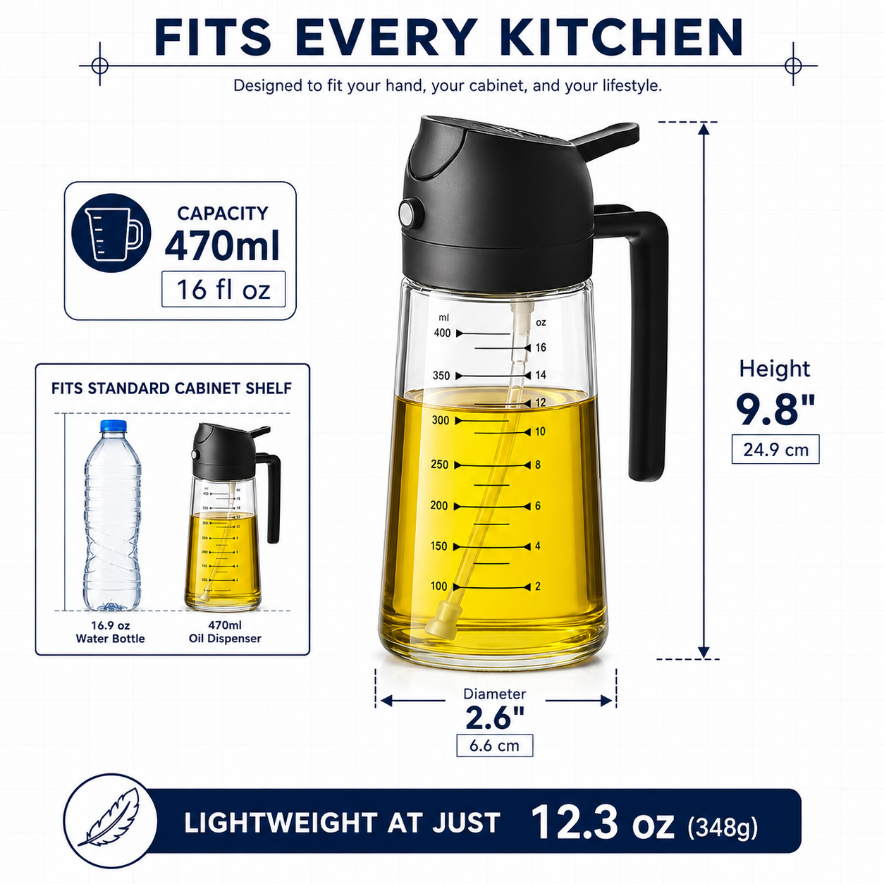 2-in-1 Olive Oil Sprayer for Cooking, Pack of 2 (16oz Each), Light-Proof Oil Dispenser Bottles, Leak-Proof Oil Spray Bottles for Air Fryer, Salad Dressing, BBQ, Baking & Grilling – Black & Green