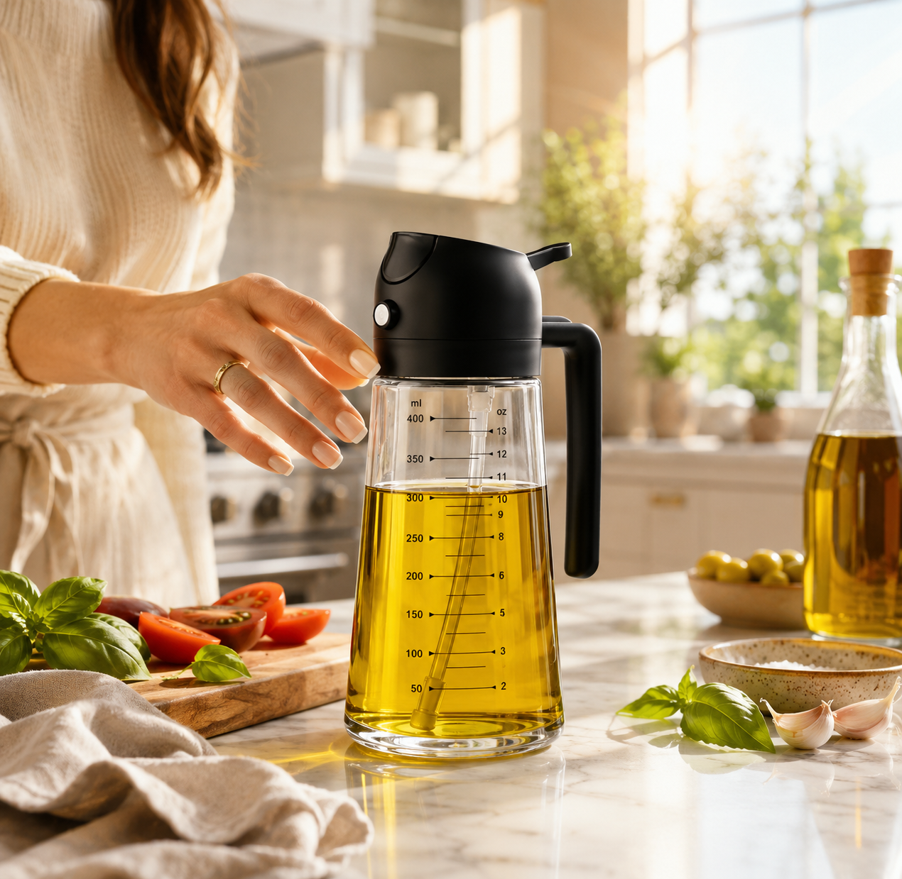 2-in-1 Olive Oil Sprayer for Cooking, Pack of 2 (16oz Each), Light-Proof Oil Dispenser Bottles, Leak-Proof Oil Spray Bottles for Air Fryer, Salad Dressing, BBQ, Baking & Grilling – Black & Green