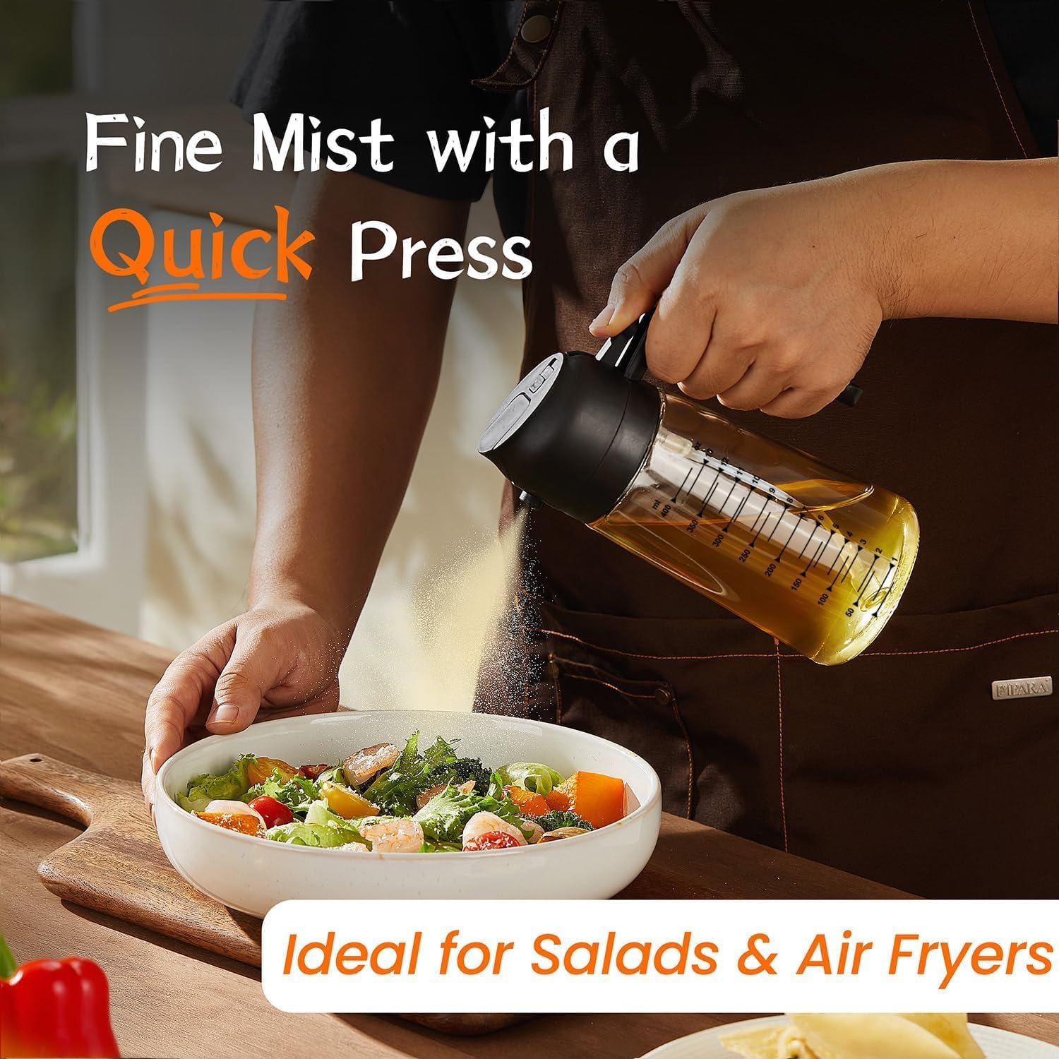2-in-1 Olive Oil Sprayer for Cooking, Pack of 2 (16oz Each), Light-Proof Oil Dispenser Bottles, Leak-Proof Oil Spray Bottles for Air Fryer, Salad Dressing, BBQ, Baking & Grilling – Black & Green