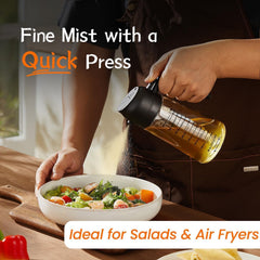2-in-1 Olive Oil Sprayer for Cooking, Pack of 2 (16oz Each), Light-Proof Oil Dispenser Bottles, Leak-Proof Oil Spray Bottles for Air Fryer, Salad Dressing, BBQ, Baking & Grilling – Black & Green