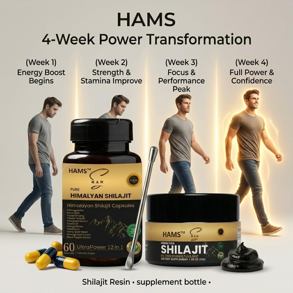 HAMS Pure Himalayan Shilajit Resin & Ashwagandha Combo Pack (Pack of 2) - Authentic Mumijo with 84+ Trace Minerals, Fulvic Acid & Elemental Gold, High Potency, Lab Tested, Vegan, 90g