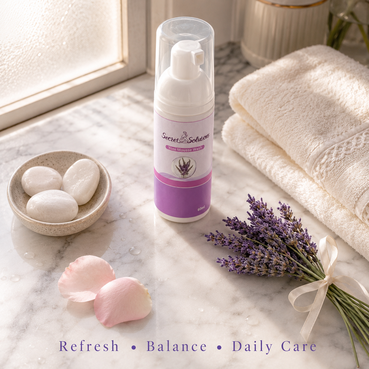 Lavender Yoni Mousse Wash – Gentle Feminine Intimate Cleanser for Daily Freshness | pH Balanced & Botanical Care | 60ml