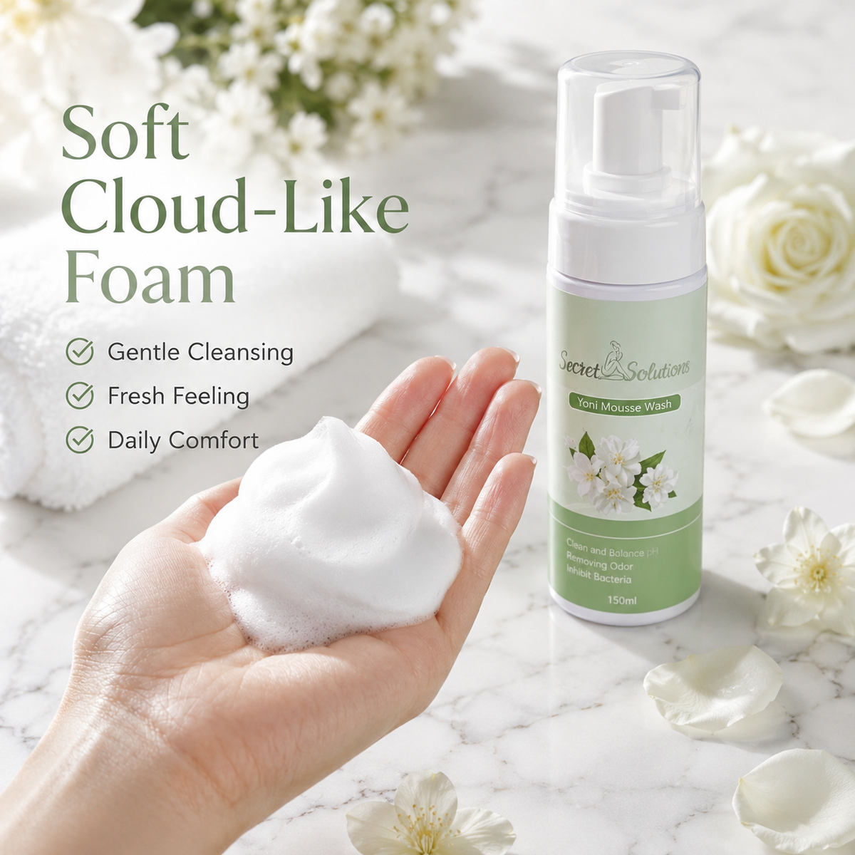 Secret Solutions™ Jasmine Yoni Mousse Wash – Gentle Feminine Cleanser