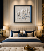 Noor Al Masjid 3D Islamic Mosque Wall Art – Blue and Gold Framed Canvas