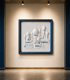 Noor Al Masjid 3D Islamic Mosque Wall Art – Blue and Gold Framed Canvas